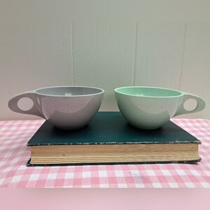 Vintage Harmony House Mint & Gray Speckle Melamine Mugs